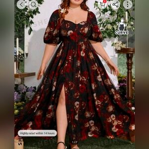 Shein Red Flower Midaxi Dress